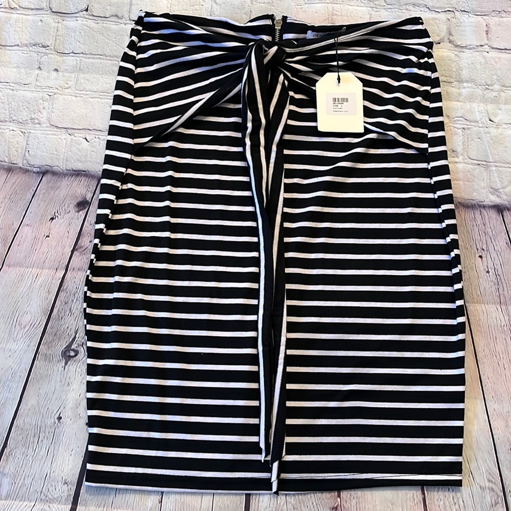 NWT Black Stripe Tie-waist Pencil Skirt